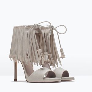 Zara beige fringe heels