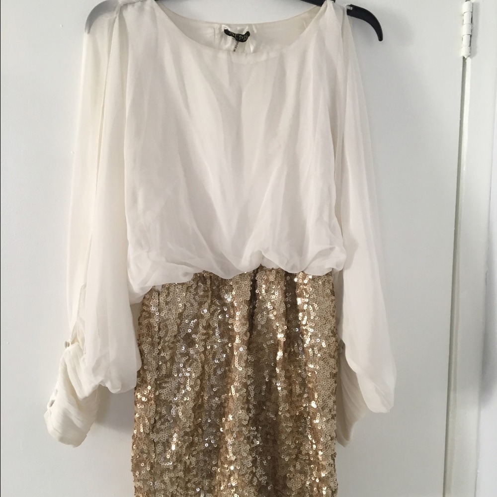 White and gold beaded dress