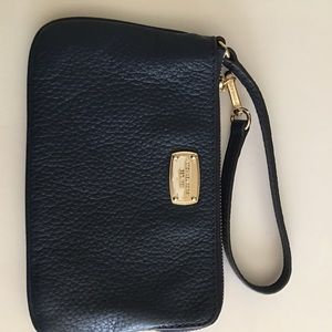 MK navy blue leather wristlet