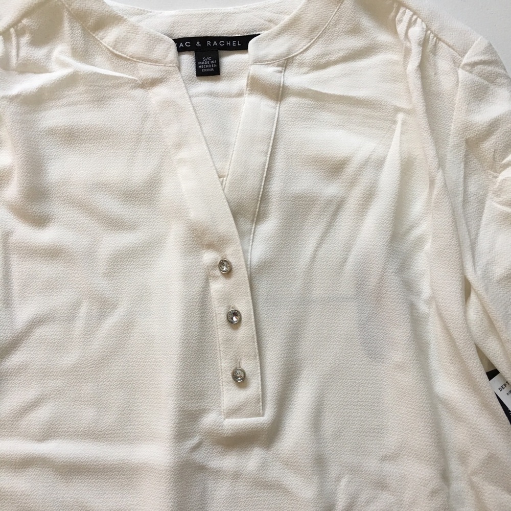 NEW White CZ Button Blouse - Picture 2 of 7