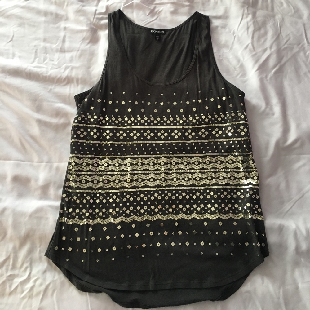 Express Sequin Tank Top Gray Medium