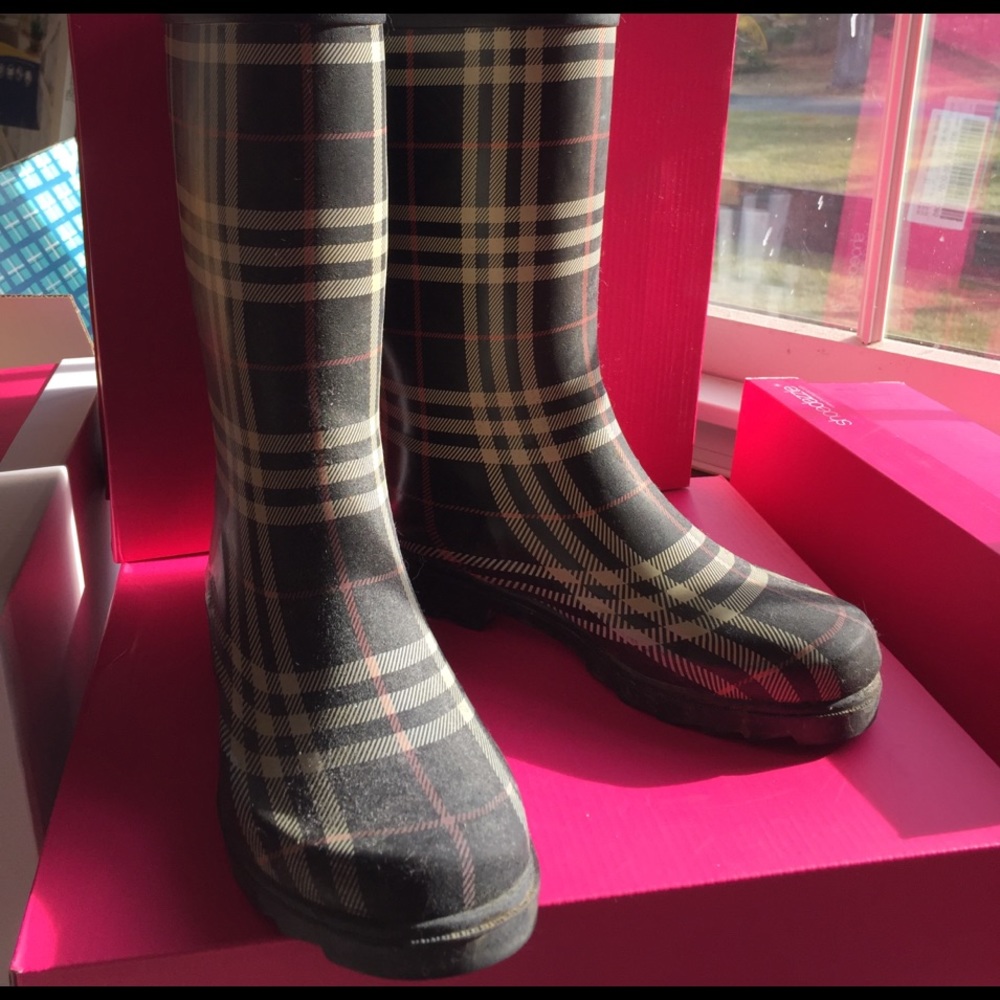 Plaid Aqua Stop Rain Boots
