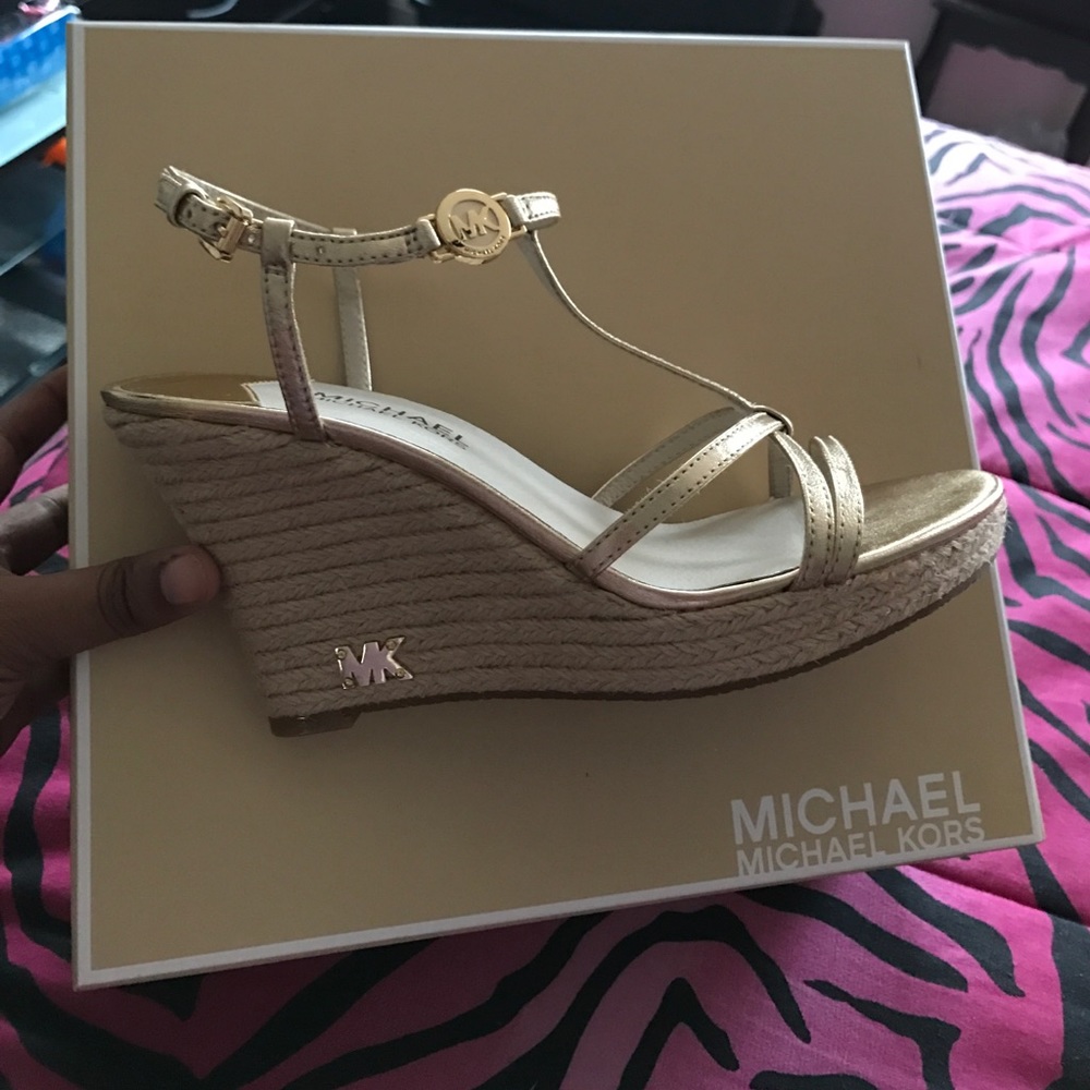 Micheal Kors gold wedge sandals