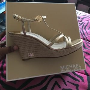 Micheal Kors gold wedge sandals