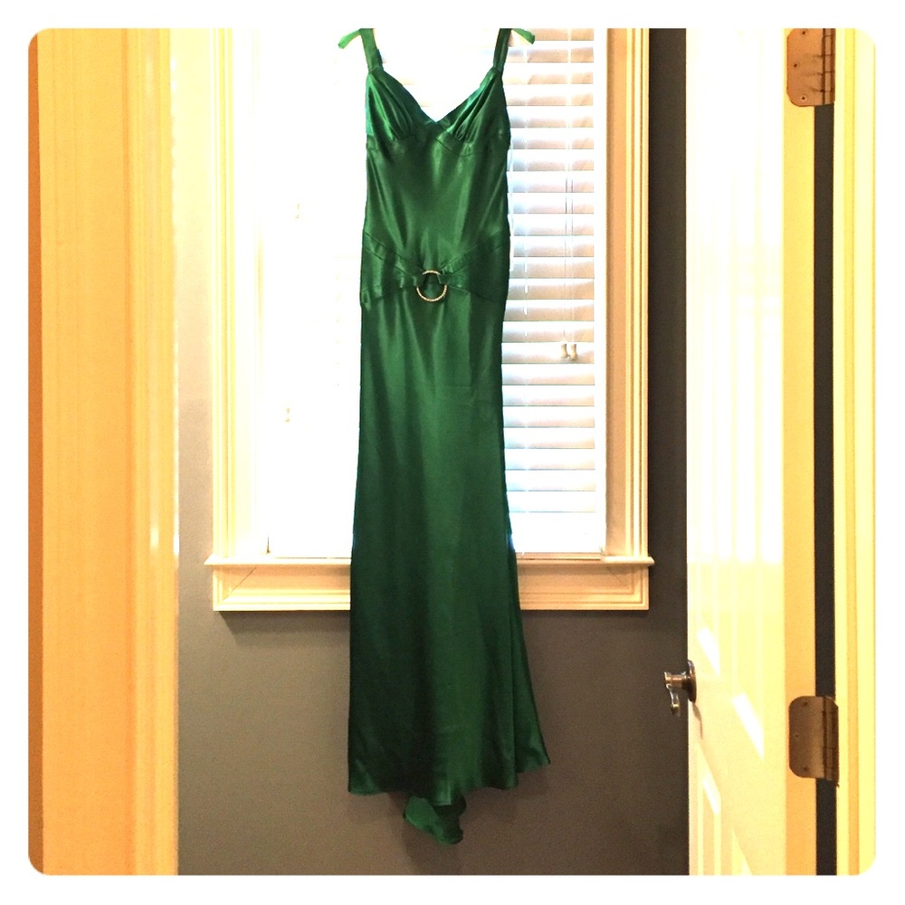 Gorgeous green satin evening down