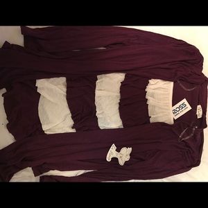 Purple/white ruffle shirt with cardigan attached