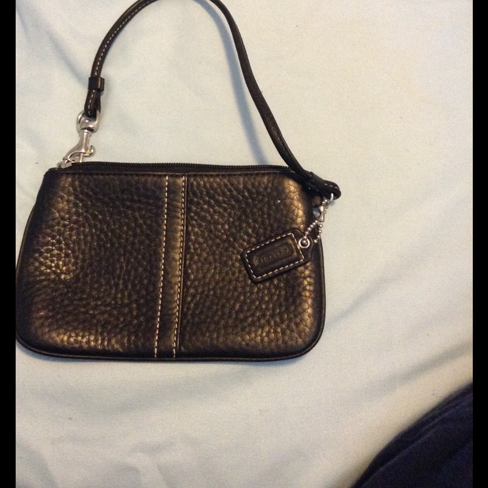 Black leather coach wristlet