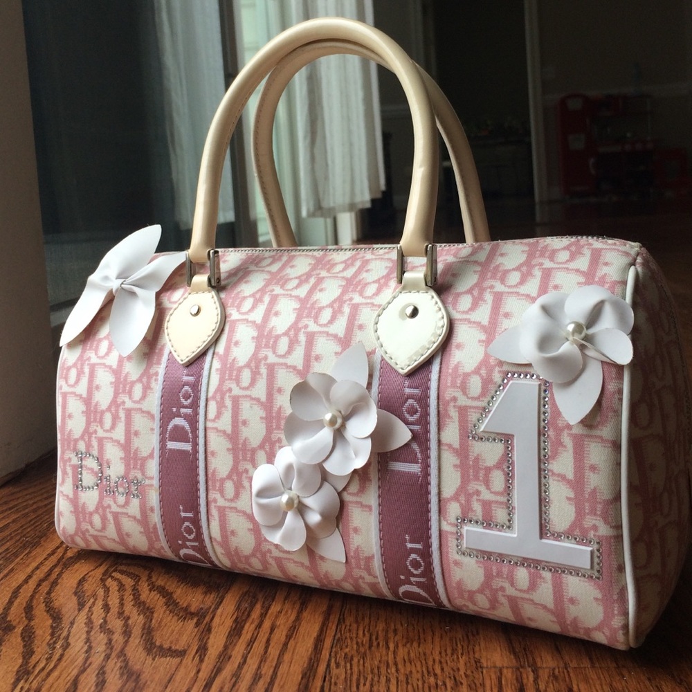 Christine Dior pink denim bowling bag