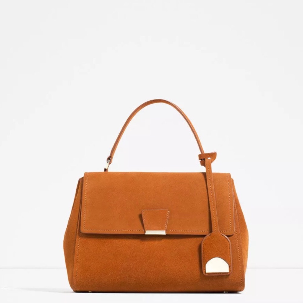 New Camel Suede City Bag Satchel Zara Top Handle