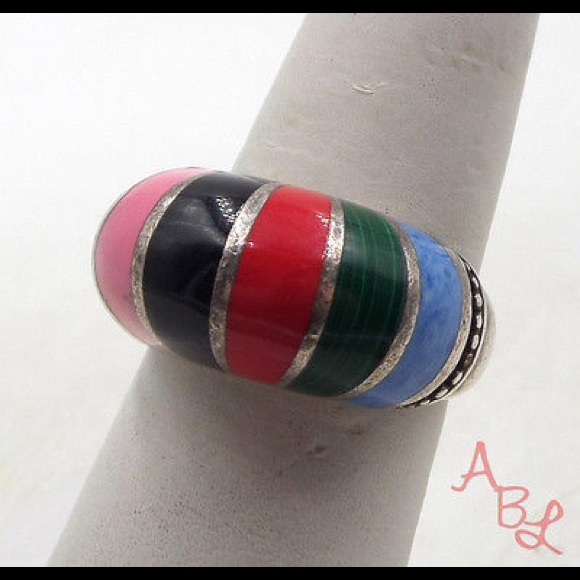 Sterling Silver Vintage 925 Dome Denim Lapis - Picture 1 of 3