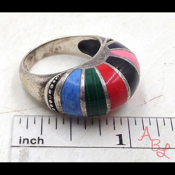 Sterling Silver Vintage 925 Dome Denim Lapis - Picture 2 of 3