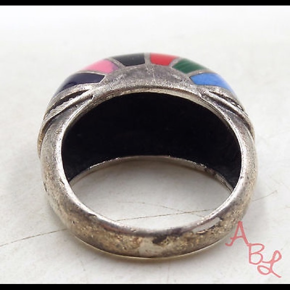 Sterling Silver Vintage 925 Dome Denim Lapis - Picture 3 of 3