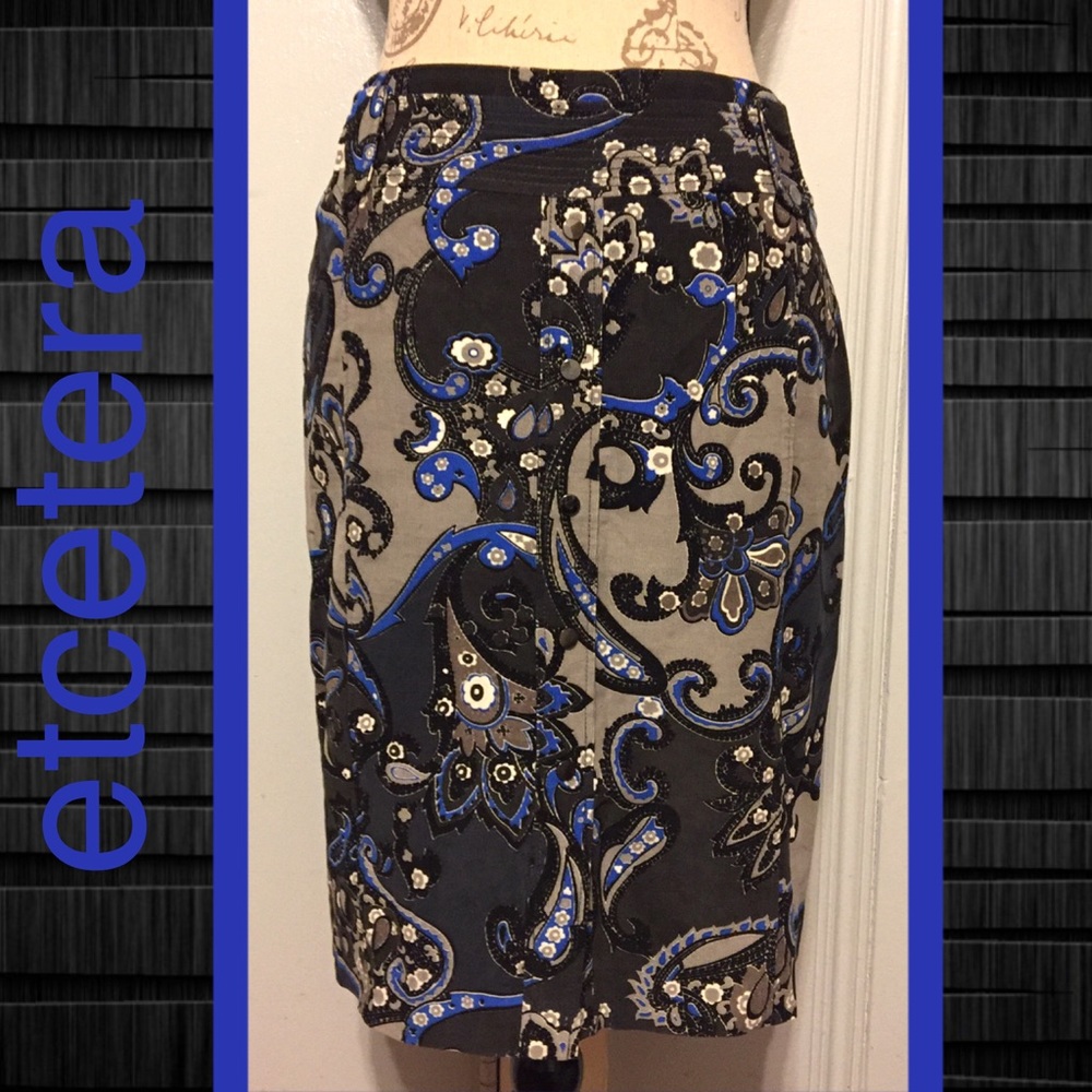 ETCETERA Cool Blk/Cobalt Blue Swirl Corduroy Skirt