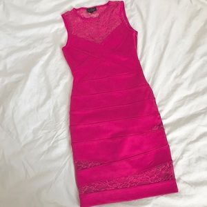 Fushia lace bandage dress