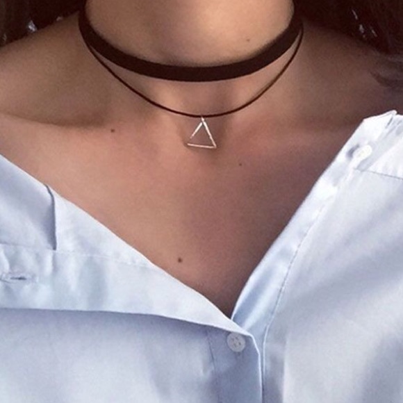 🆑NWT Black Silver Triangle Double Stranded Choker - Picture 2 of 5