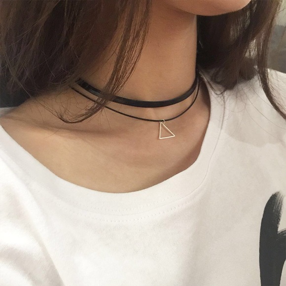 🆑NWT Black Silver Triangle Double Stranded Choker - Picture 1 of 5