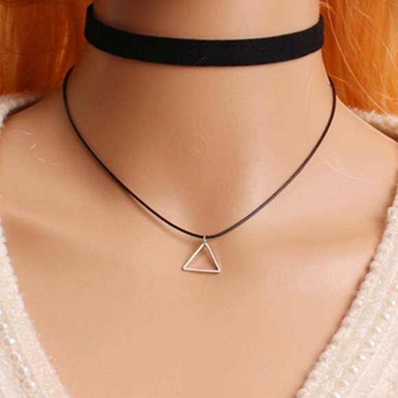 🆑NWT Black Silver Triangle Double Stranded Choker - Picture 3 of 5