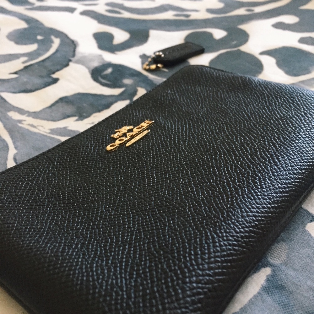 Coach Embossed Small Corner Zip Wristlet (Black)