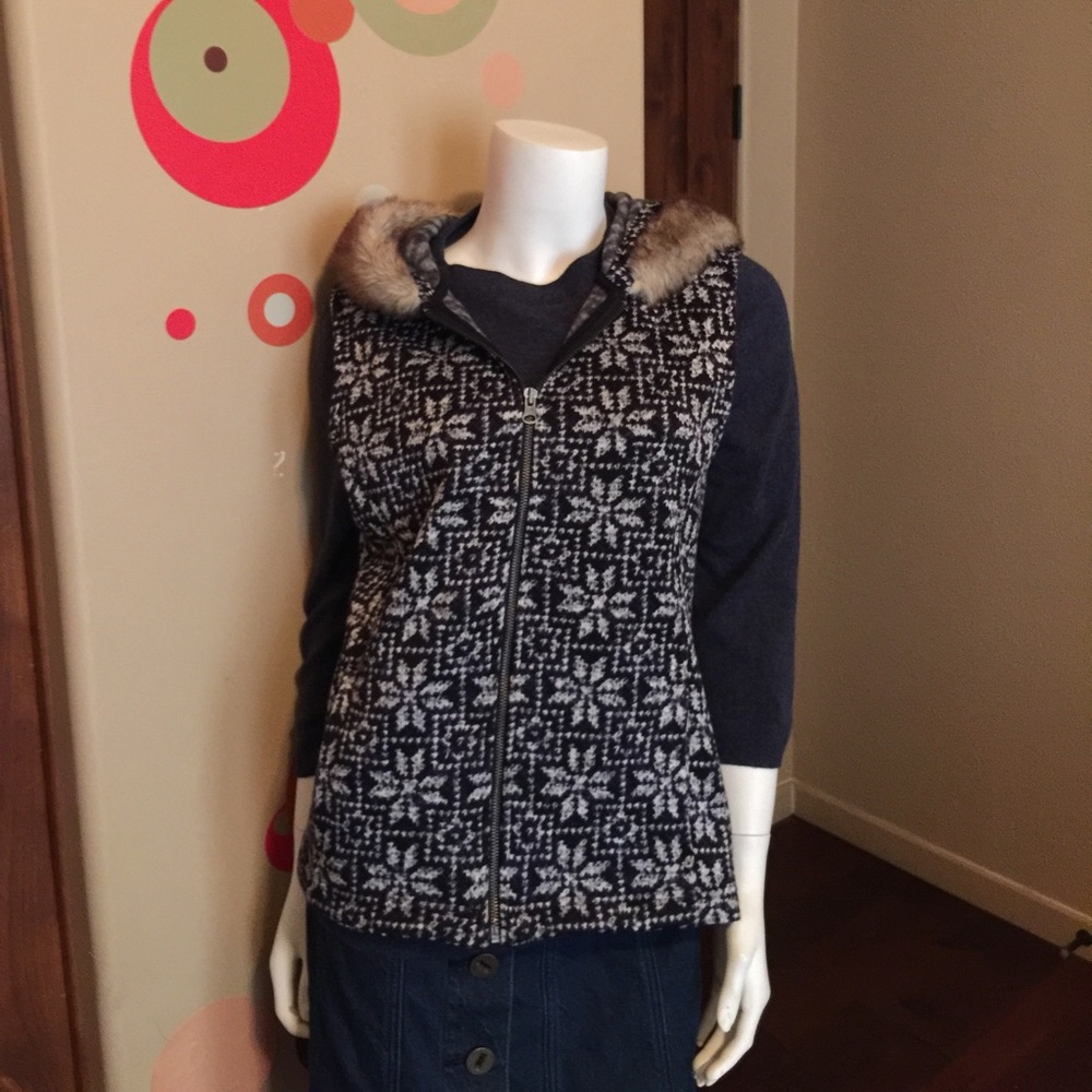 Talbots Hooded Faux Fur Collar Vest Size M