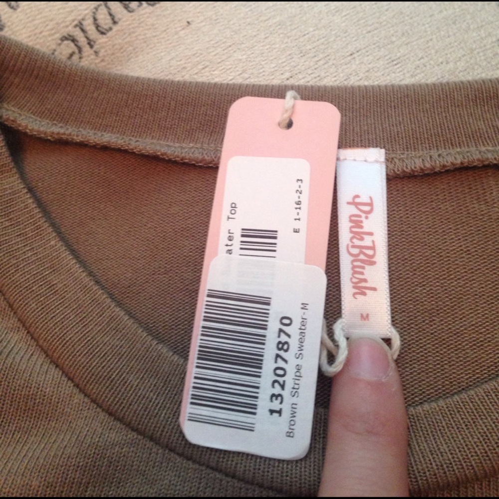 Pink Blush brown sheer striped sweater size M - Picture 2 of 3