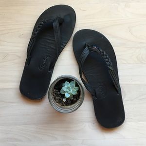 Black Leather Braided Rainbow Flipflops