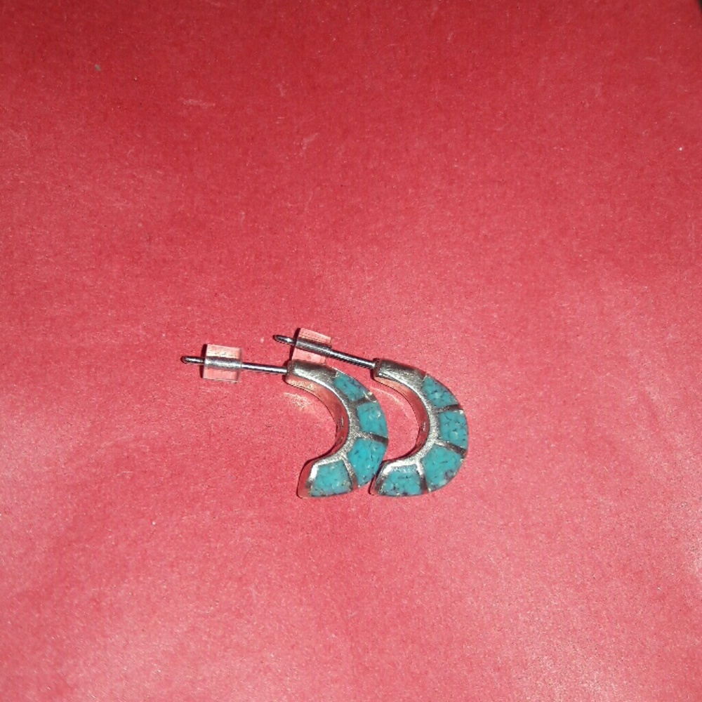 Turquoise sterling silver 925 inlaid crescents EUC