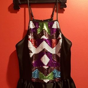 Bebe Black with multicolor peplum halter top