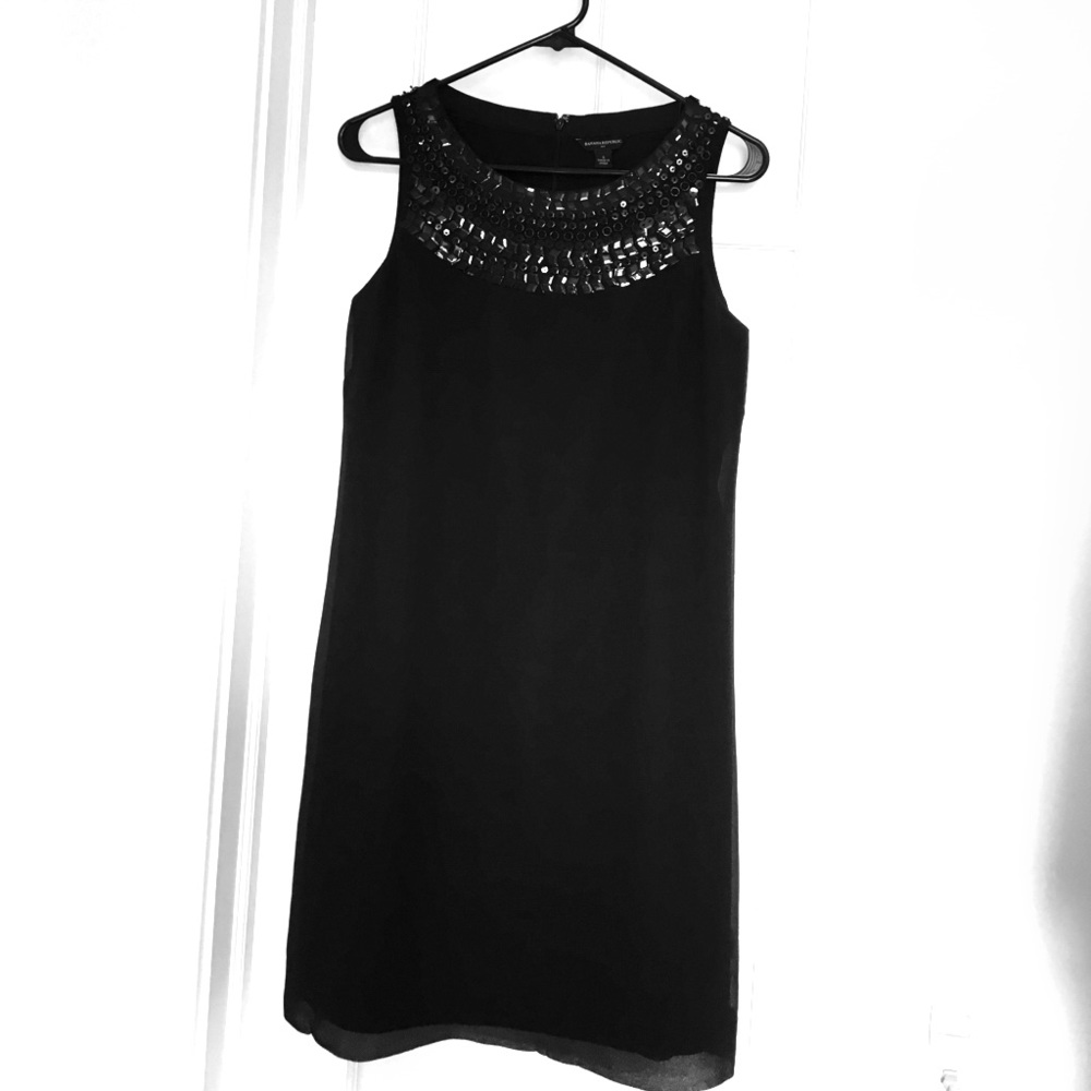 Black party dress with sequin neckline