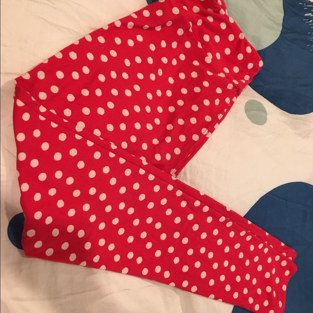 Red and white polka dot OS Lularoe Leggings