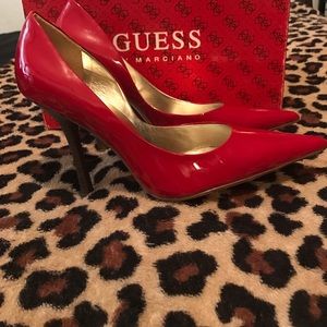Guess red patent leather Carrie heels