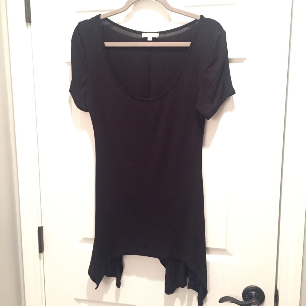 black cap sleeve asymmetrical top