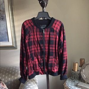 Sanctuary Bomber jacket burgundy black plaid
