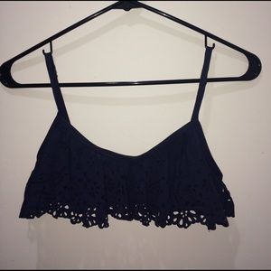 Cute navy swim suit with flower cut outs