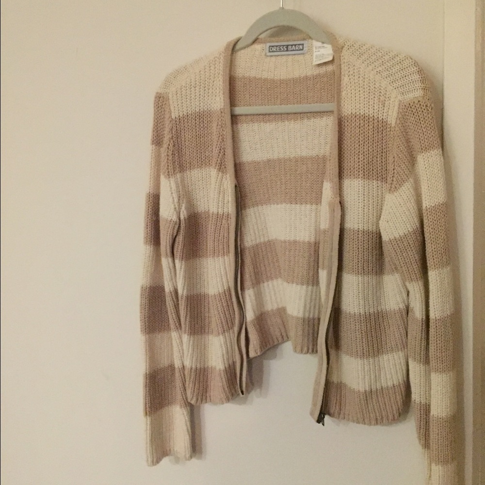 Dress barn- Small- White/tan zip cardigan