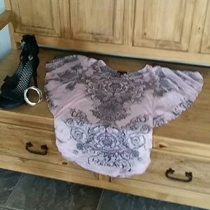 Pink and black butterfly sleeve top