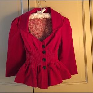 Anthropologie Elevenses Red Velvet Jacket