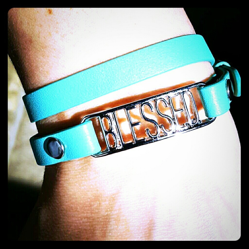 Origami Owl Aqua Leather Wrap Bracelet Blessed