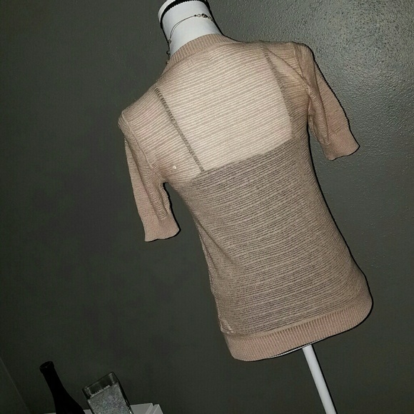 Tan Short Sleeve Button-Down V-Neck Cardigan - Picture 5 of 7