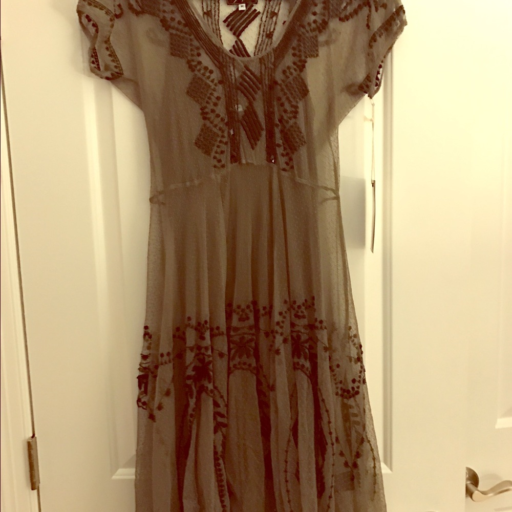 Biya gray dress with embroidery
