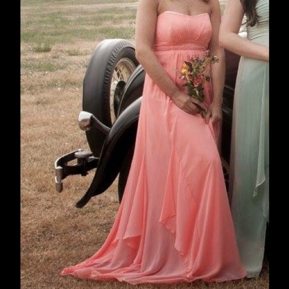 Strapless Chiffon Bridesmaid Dress in Coral