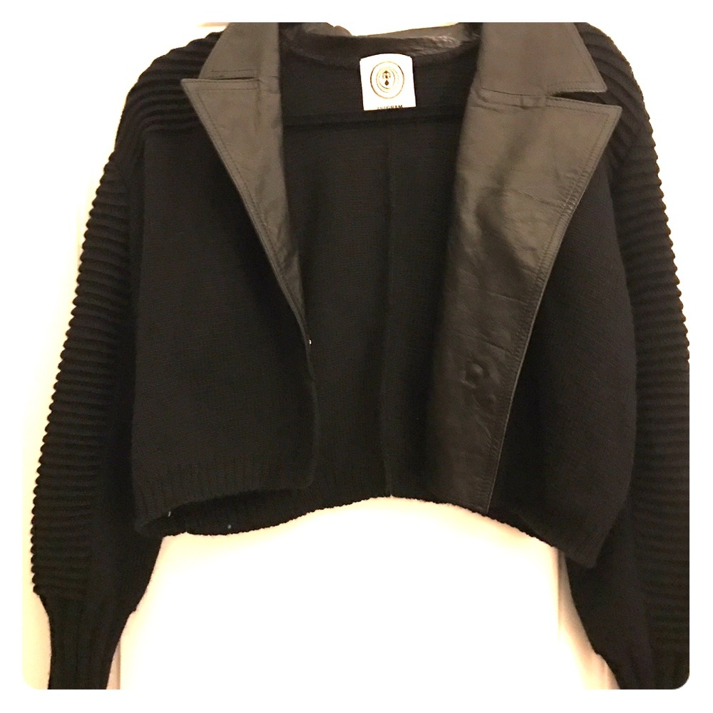 Black sweater with leather lapels