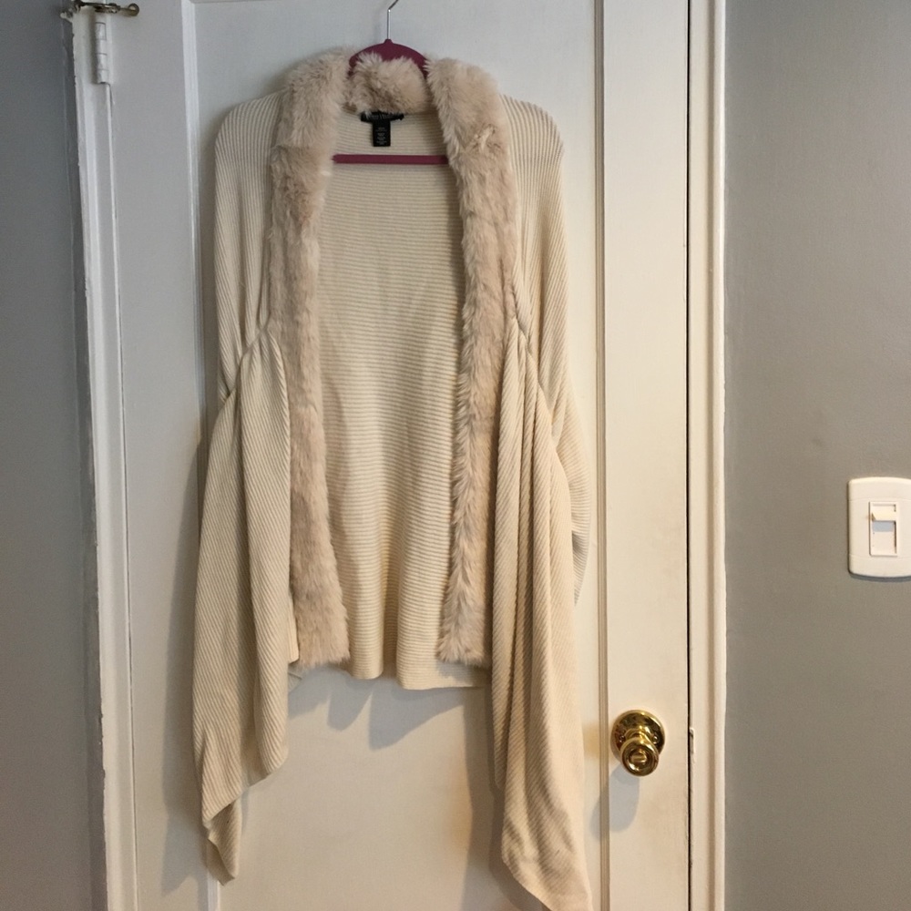 WHBM faux fur trim cardigan