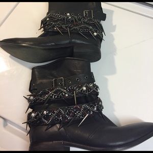Zara Spike, chain & rhinestone embellished boots!