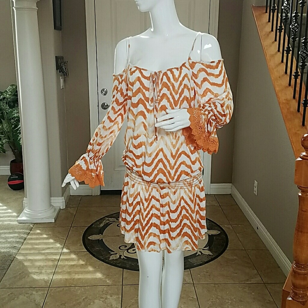 Cold shoulder mini dress.
