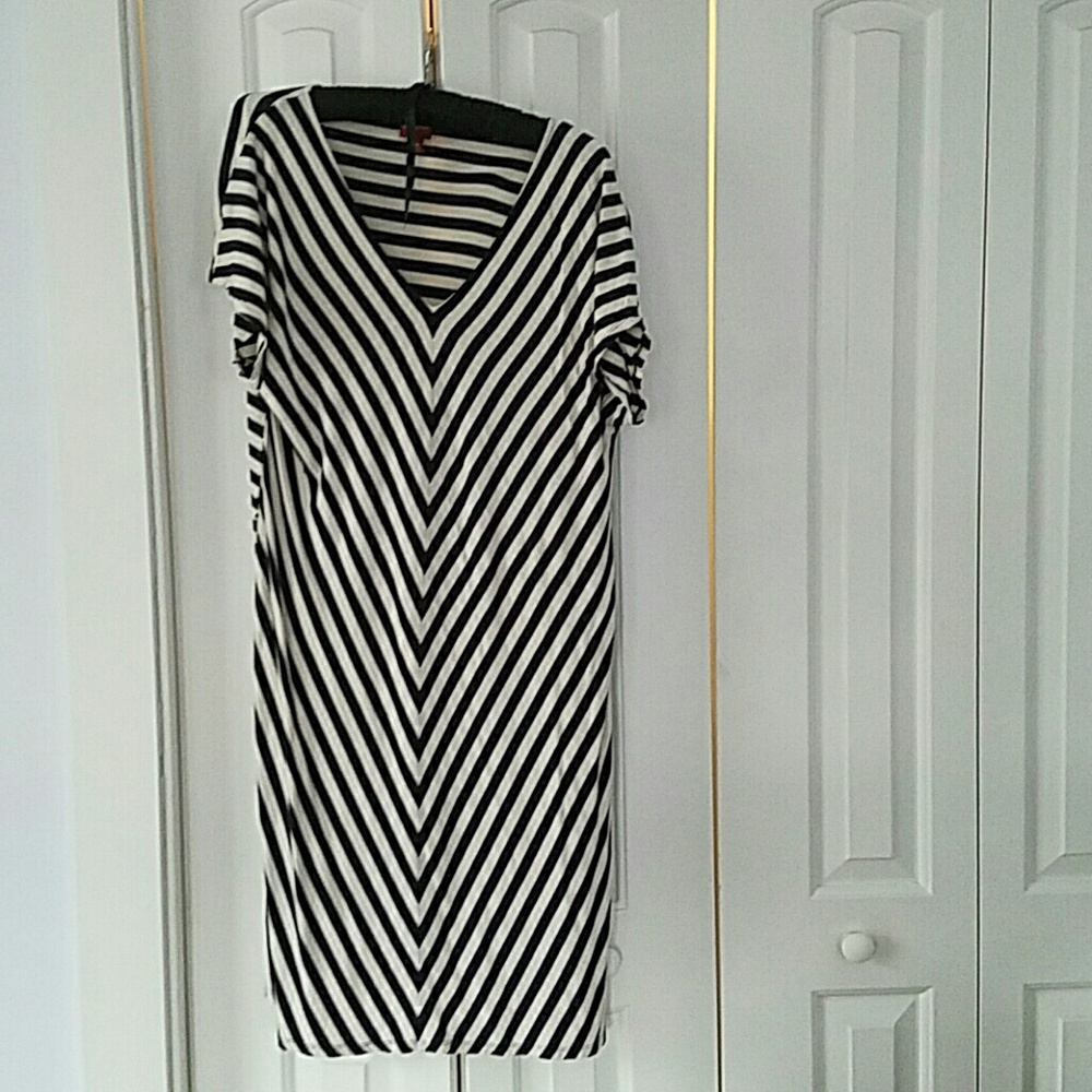 Navy and white shirt dress