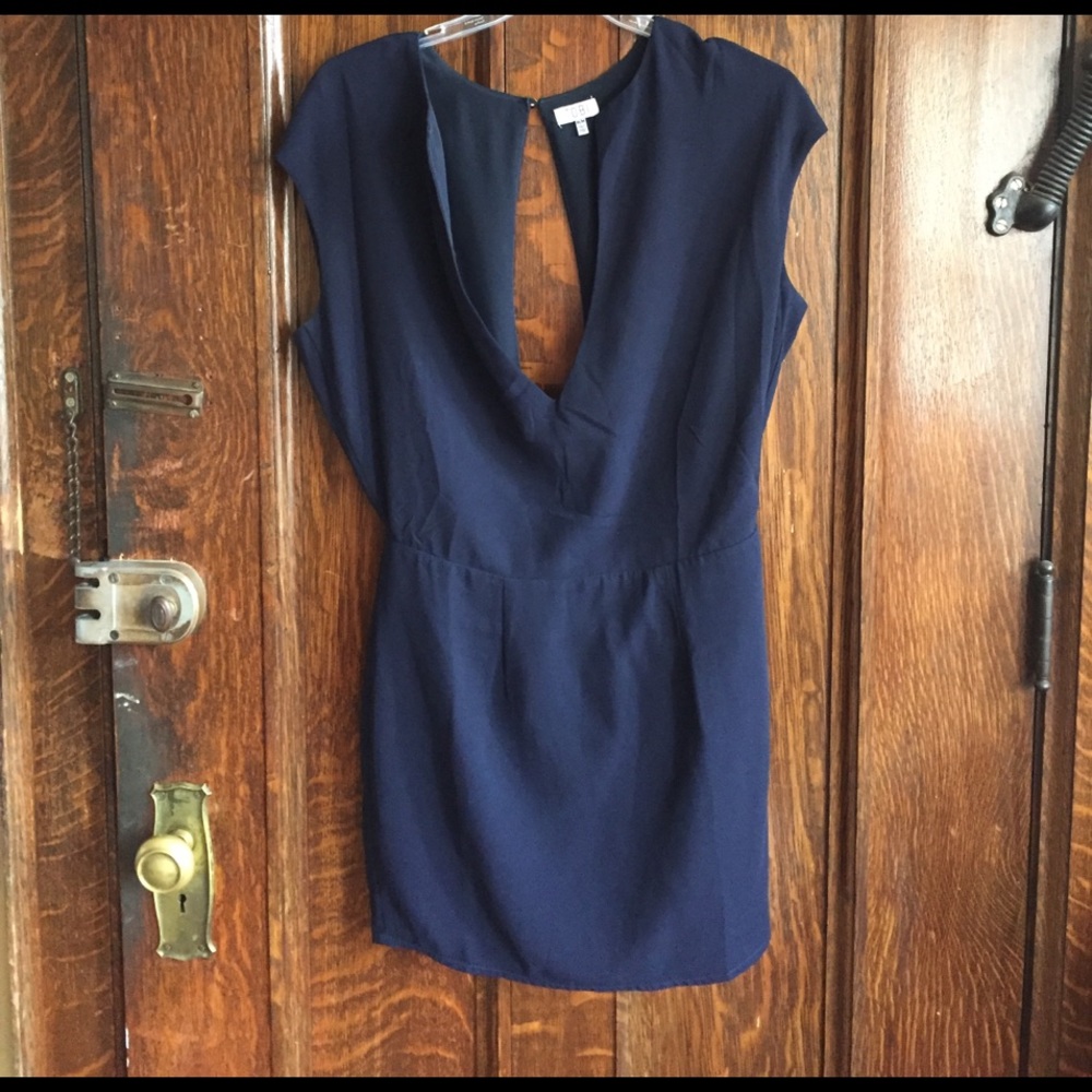 Blue, open-back navy blue dress