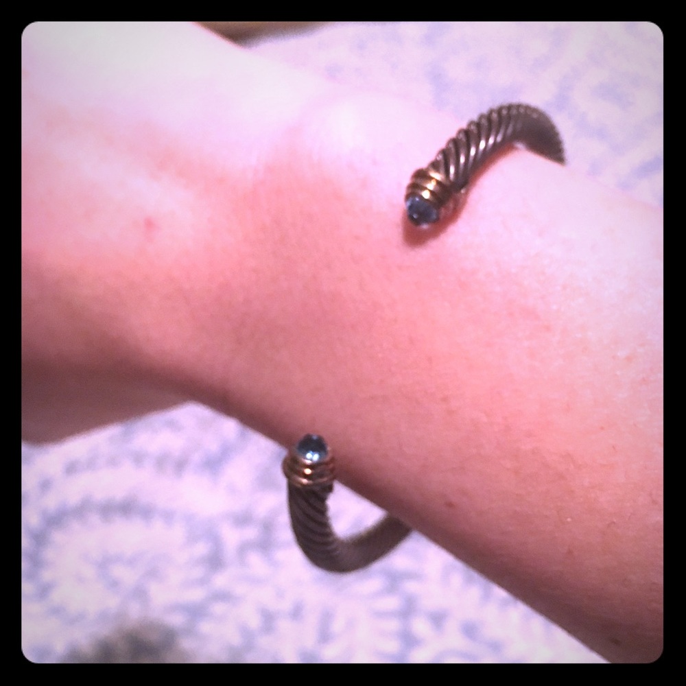 David Yurman Cable Bracelet 14K gold Blue Topaz