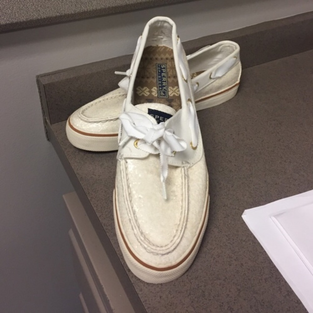 Glitter white and cream Sperrys size 10