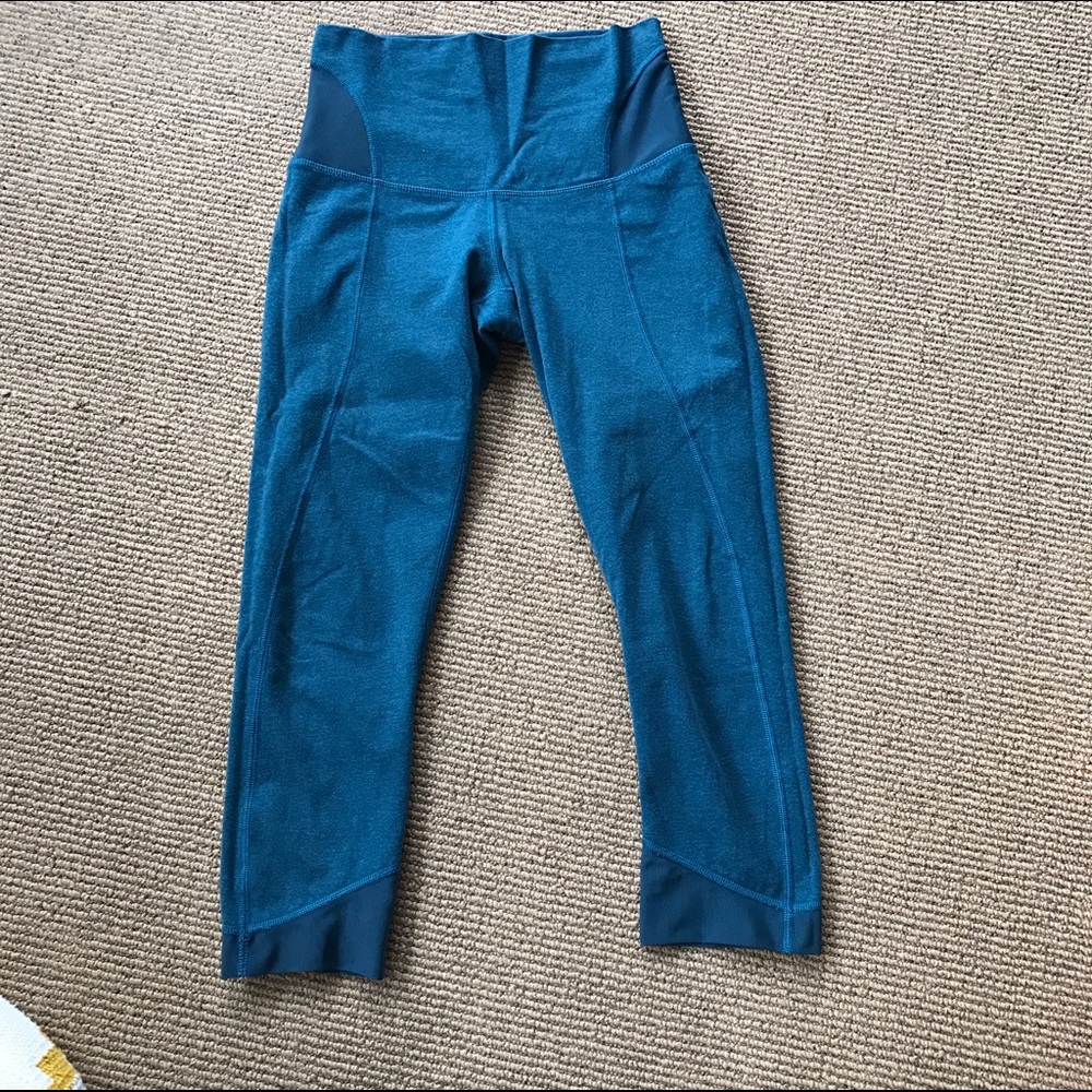 Aqua blue Lululemon mesh inset crops.