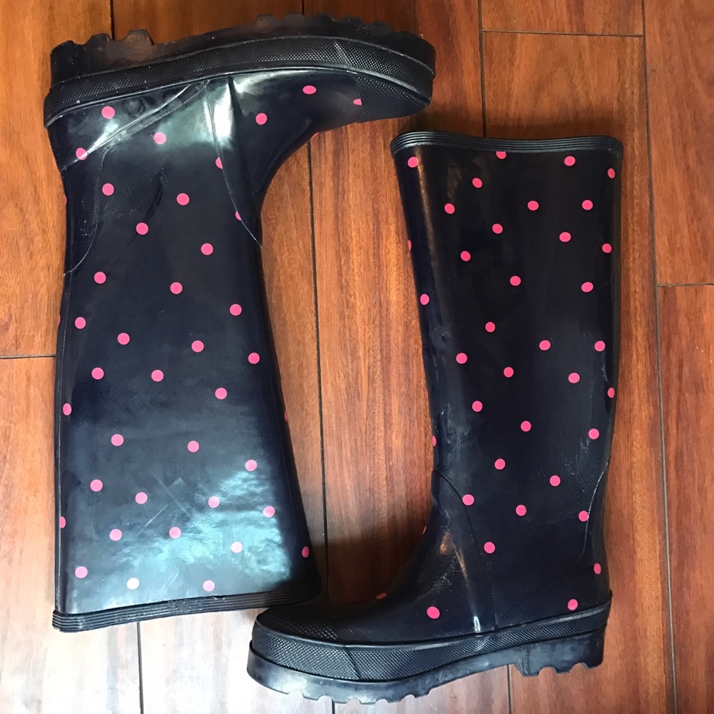 🔴SOLD🔴 J. Crew rain boots knee high navy & pink - Picture 1 of 8